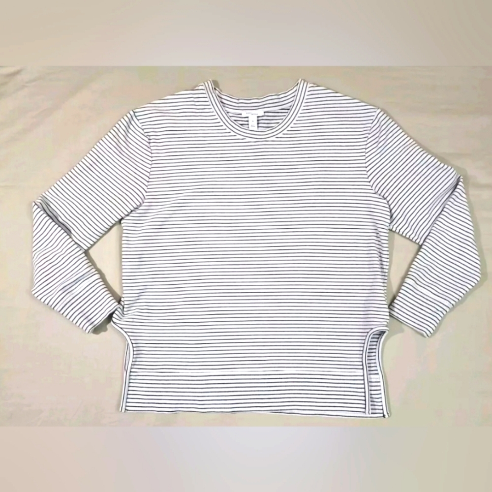 Daily Ritual Shirt Womens Size Large White Black Striped Long Sleeve